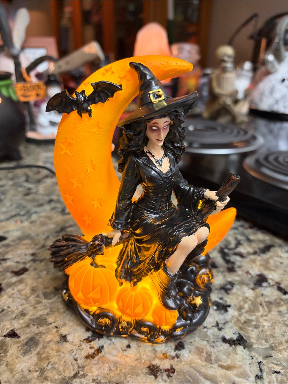 Halloween Witch Figurine Night Light - Black & Orange